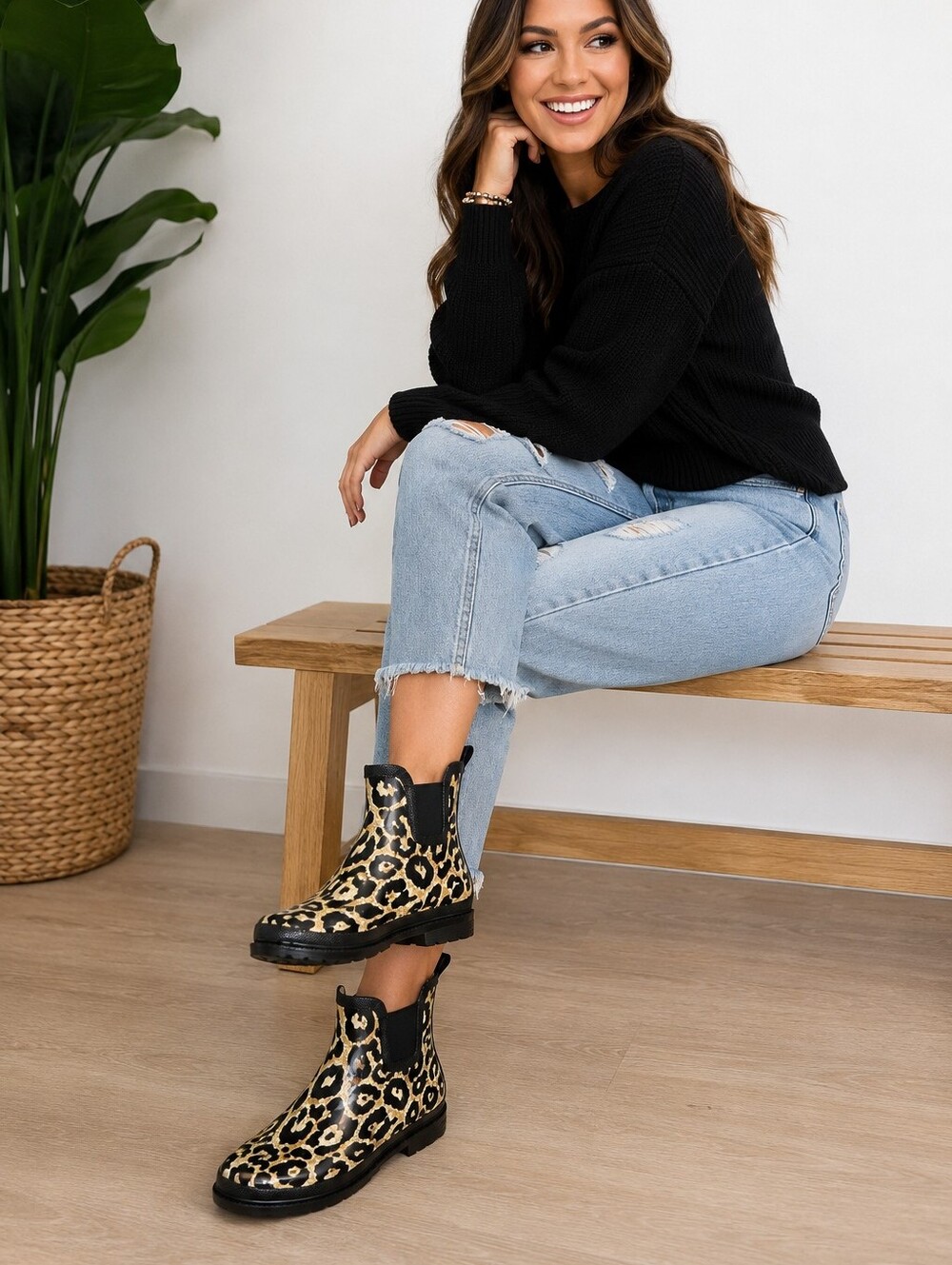Journee Collection Tekoa Leopard Print Chelsea Rain Boots Waterproof Size 9 NWOT - Picture 2 of 12